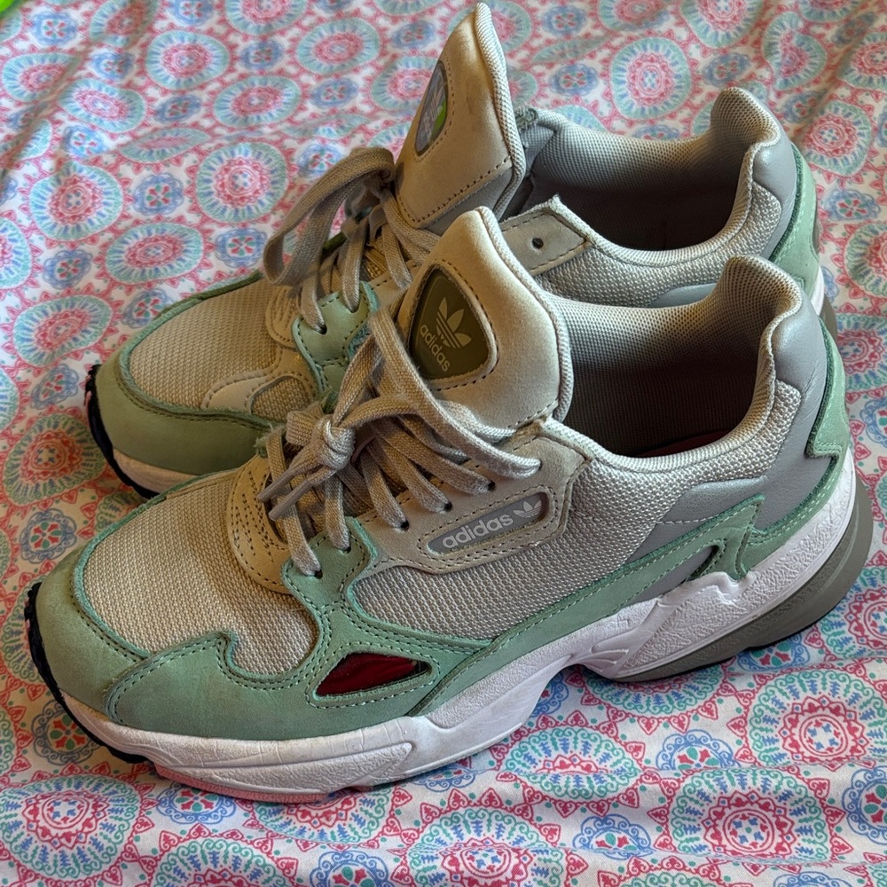 Adidas Mint and Cream Falcon Athletic Shoes